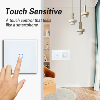 Europos standarto 86/157 dvigubo valdymo jungiklis ir lizdas, apvali grūdinto stiklo panelis, 16A, 100–240V