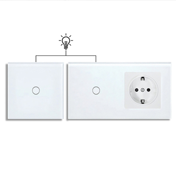 Europos standarto 86/157 dvigubo valdymo jungiklis ir lizdas, apvali grūdinto stiklo panelis, 16A, 100–240V