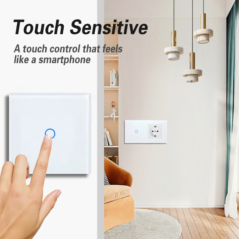 Europos standarto 86/157 dvigubo valdymo jungiklis ir lizdas, apvali grūdinto stiklo panelis, 16A, 100–240V