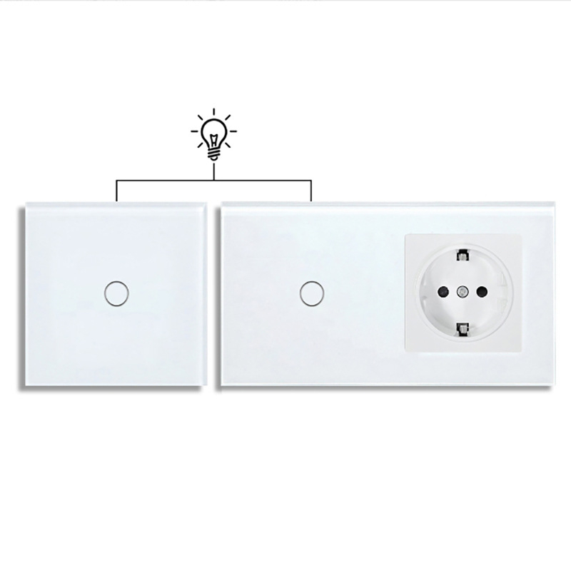 Europos standarto 86/157 dvigubo valdymo jungiklis ir lizdas, apvali grūdinto stiklo panelis, 16A, 100–240V