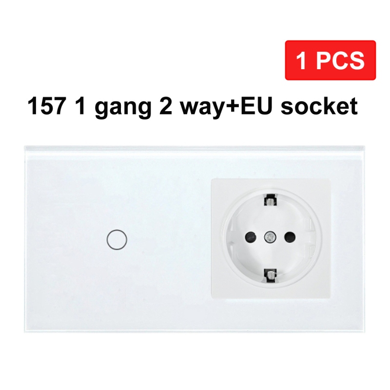 Europos standarto 86/157 dvigubo valdymo jungiklis ir lizdas, apvali grūdinto stiklo panelis, 16A, 100–240V