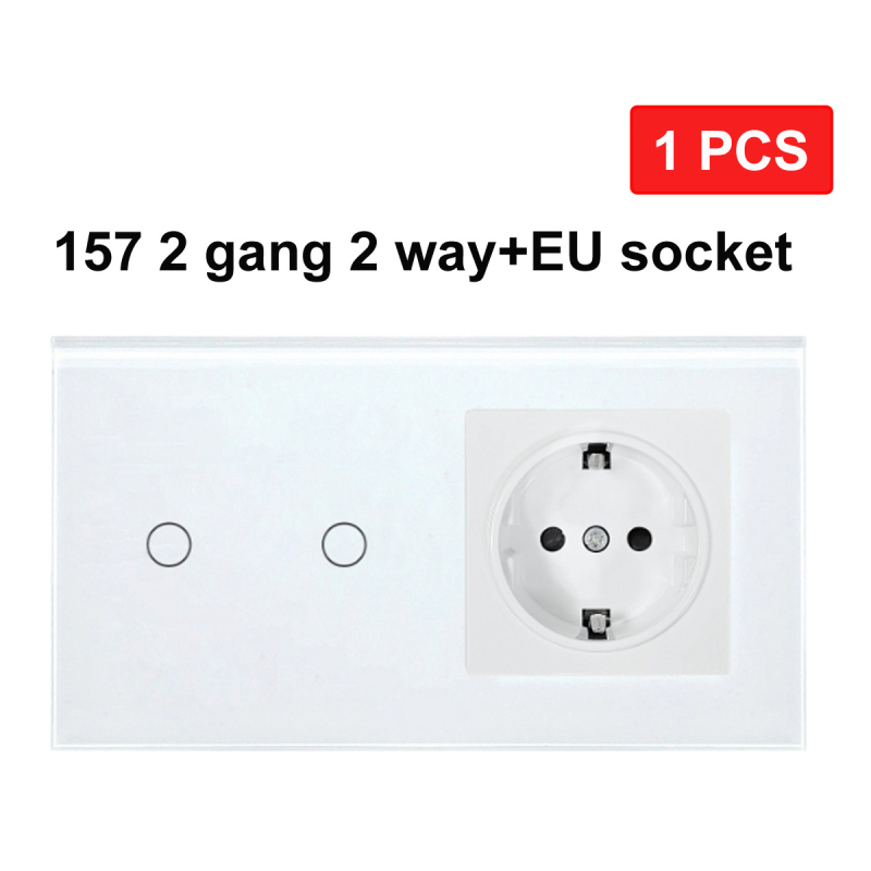 Europos standarto 86/157 dvigubo valdymo jungiklis ir lizdas, apvali grūdinto stiklo panelis, 16A, 100–240V