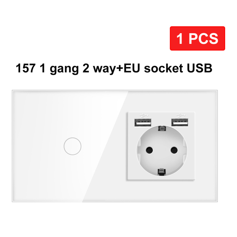 Europos standarto 86/157 dvigubo valdymo jungiklis ir lizdas, apvali grūdinto stiklo panelis, 16A, 100–240V