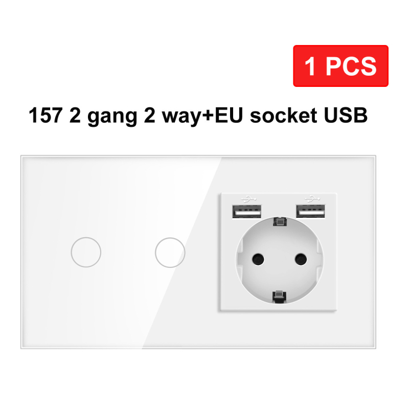 Europos standarto 86/157 dvigubo valdymo jungiklis ir lizdas, apvali grūdinto stiklo panelis, 16A, 100–240V