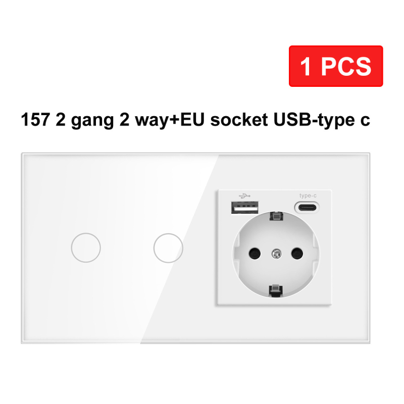 Europos standarto 86/157 dvigubo valdymo jungiklis ir lizdas, apvali grūdinto stiklo panelis, 16A, 100–240V