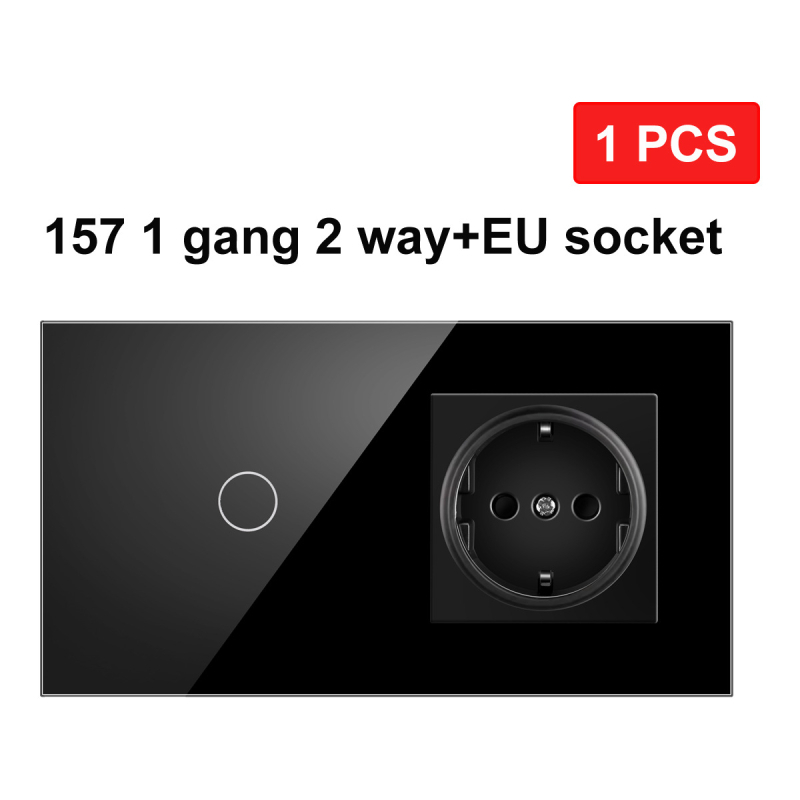 Europos standarto 86/157 dvigubo valdymo jungiklis ir lizdas, apvali grūdinto stiklo panelis, 16A, 100–240V