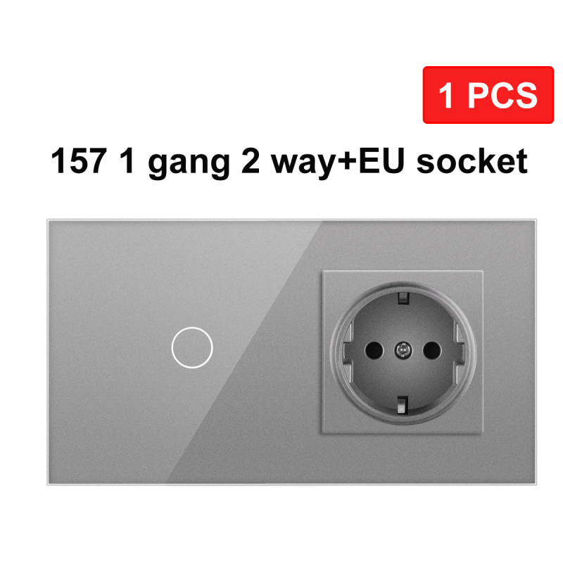 Europos standarto 86/157 dvigubo valdymo jungiklis ir lizdas, apvali grūdinto stiklo panelis, 16A, 100–240V