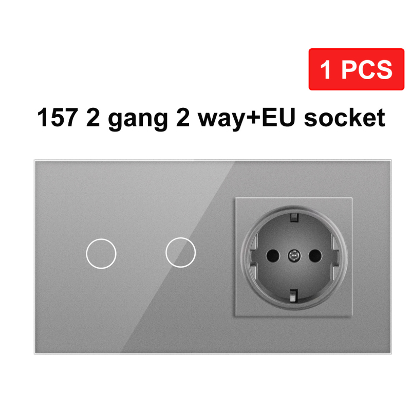 Europos standarto 86/157 dvigubo valdymo jungiklis ir lizdas, apvali grūdinto stiklo panelis, 16A, 100–240V