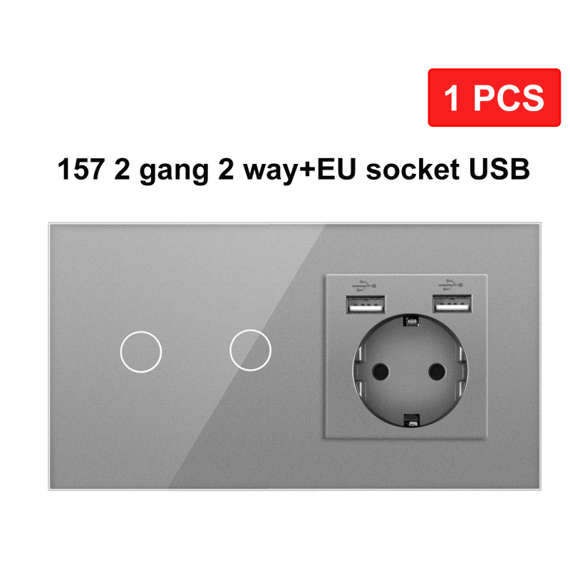 Europos standarto 86/157 dvigubo valdymo jungiklis ir lizdas, apvali grūdinto stiklo panelis, 16A, 100–240V