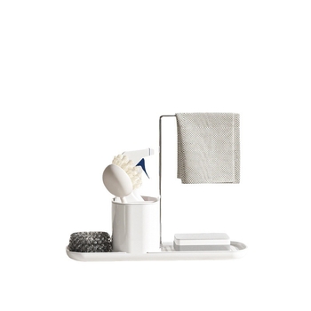 Κουζίνας ράφι αποθήκευσης με νάιλον δοχείο σαπουνιού για κατσαρόλες και μπολ, απορροφά νερό