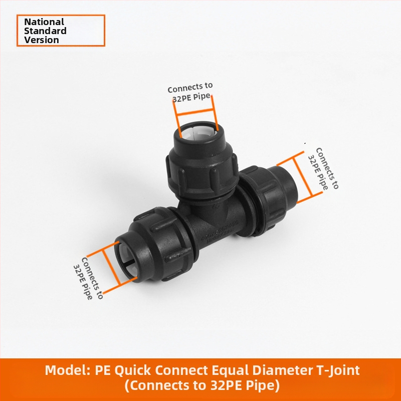 Φιτίνγκ για σωληνες PE με γρήγορη σύνδεση, Τ-σωληνας, γωνία, ένωση και βαλβίδα; υλικό PE; πάχος τοιχώματος 3.0 mm; τάξη 80