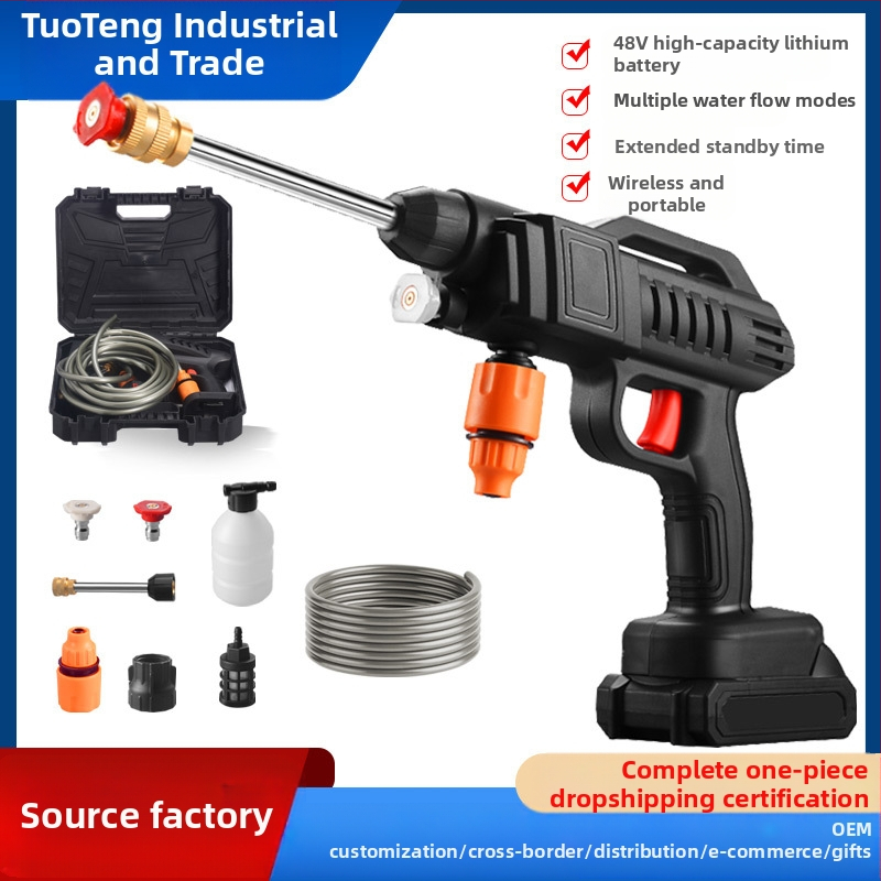 Namų naudojimui skirtas elektrinis automobilių plovimo purkštuvs, įkraunama ličio baterija, 21V, 22 bar aukštas slėgis, 3200 aps./min, modelis TT-EWS01