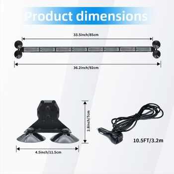 LED φως με βεντούζα παρμπρίζ αυτοκινήτου, 80 LED, έκτακτη προειδοποίηση, 12-24V, υλικό αλουμίνιο + PC