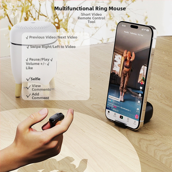 Безжичен пръстен Bluetooth дистанционно за телефон – Selfie, превъртане на страници, харесвания и коментари; 2.4G/BT, обхват 10 м, Type-C, ABS, модел D06, за Android, Apple, Microsoft