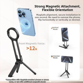 Телефонна стойка с планинска катарама, преносима фотостойка и трипод, MagSafe съвместим, алуминиева сплав със силиконови магнитни елементи