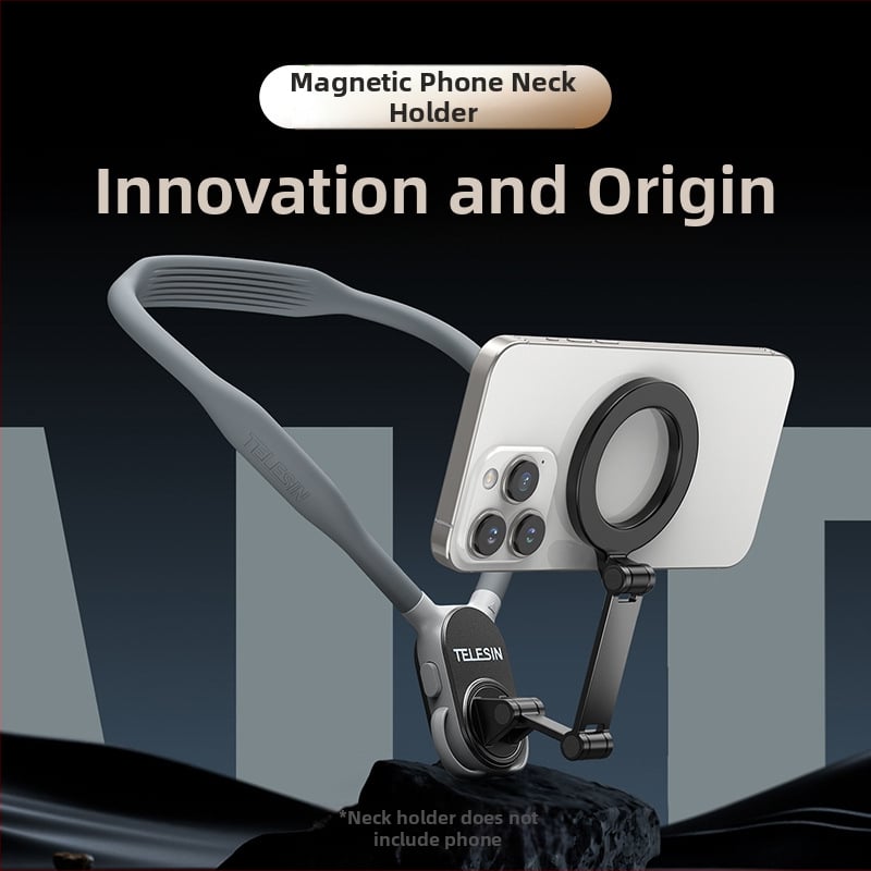 TELESIN MagSafe μαγνητικό κράτημα τηλεφώνου γύρω από τον λαιμό για FPV ζωντανές μεταδόσεις και φωτογράφηση — universal για όλα τα τηλέφωνα, υλικά: σιλικόνη+ABS+μέταλλο