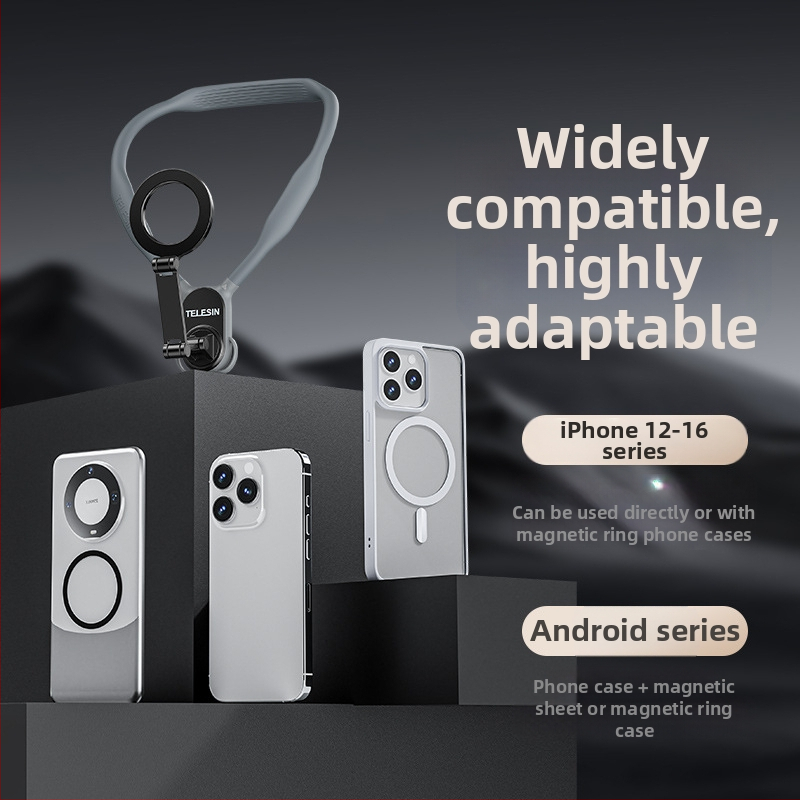 TELESIN MagSafe magnetický držák na telefón na krk pre FPV živé vysielanie a fotografovanie – univerzálny pre všetky telefóny, materiál: silikón+ABS+kov