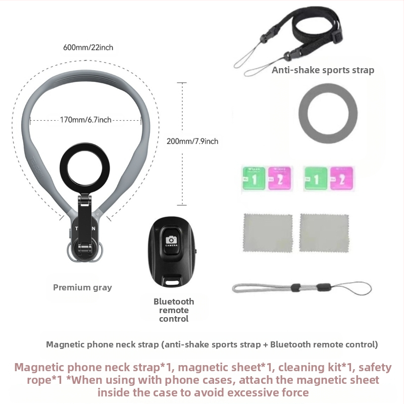 TELESIN MagSafe magnetický držák na telefón na krk pre FPV živé vysielanie a fotografovanie – univerzálny pre všetky telefóny, materiál: silikón+ABS+kov