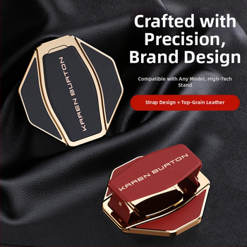 Телефонен държач с кожена гривна за китката и залепваща за гърба поставка — двуфункционална настолна/нощна стойка за Android и iPhone, естествена кожа