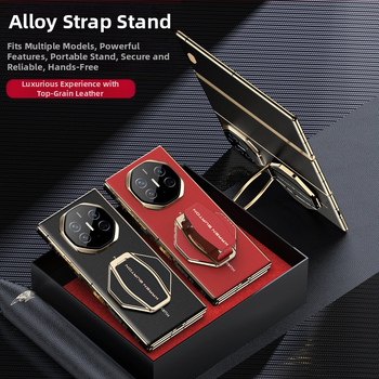 Телефонен държач с кожена гривна за китката и залепваща за гърба поставка — двуфункционална настолна/нощна стойка за Android и iPhone, естествена кожа