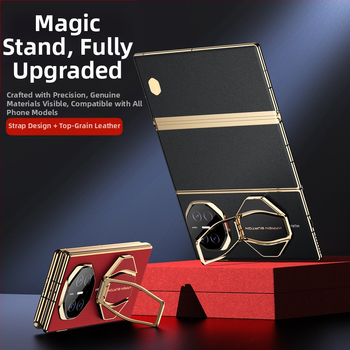 Телефонен държач с кожена гривна за китката и залепваща за гърба поставка — двуфункционална настолна/нощна стойка за Android и iPhone, естествена кожа