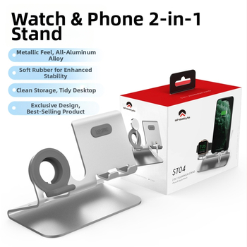 AhaStyle stolný držiak pre Apple iPhone a Apple Watch – 2-v-1, hliníková zliatina, univerzálna kompatibilita