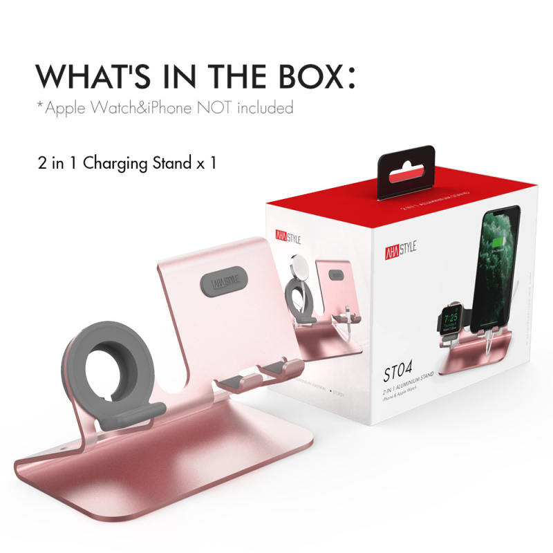 AhaStyle Επιτραπέζιο στήριγμα για Apple iPhone και Apple Watch – 2-σε-1, κράμα αλουμινίου, παγκόσμια συμβατότητα