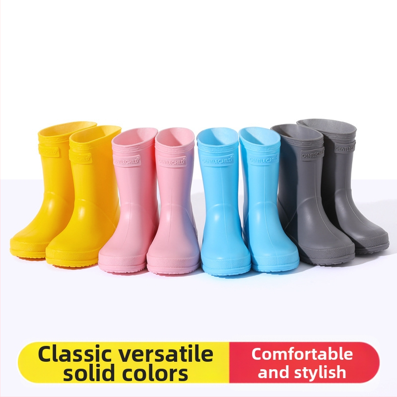 Bērnu lietus zābaki PVC, ūdensdroši, pretslīdējoša mīkstā zole, zems papēdis 1–3 cm