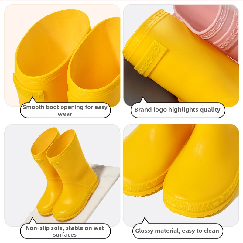 Дъждовни ботуши за деца PVC водоустойчиви, антиплъзгаща мека подметка, нисък ток 1–3 см