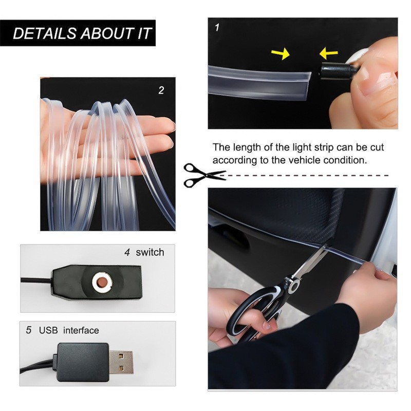 Автомобилна вътрешна светлина RGB амбиент, управление чрез мобилно приложение, USB бутонен тип, 5V, 1.5W, MMA