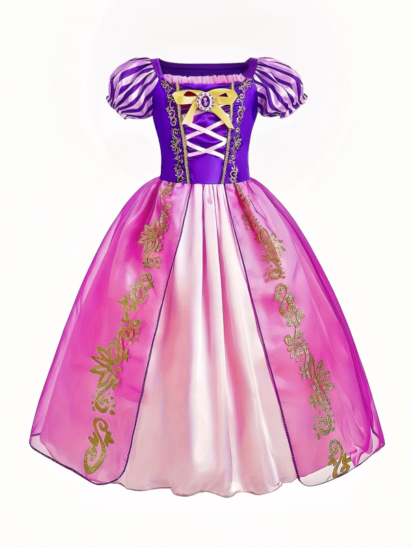 Lányoknak szóló hercegnő ruha rövid ujjú, nyomtatott poliészter anyag, pamut bélés, mintázat: csíkok, virágok, pöttyök, 3–8 éveseknek