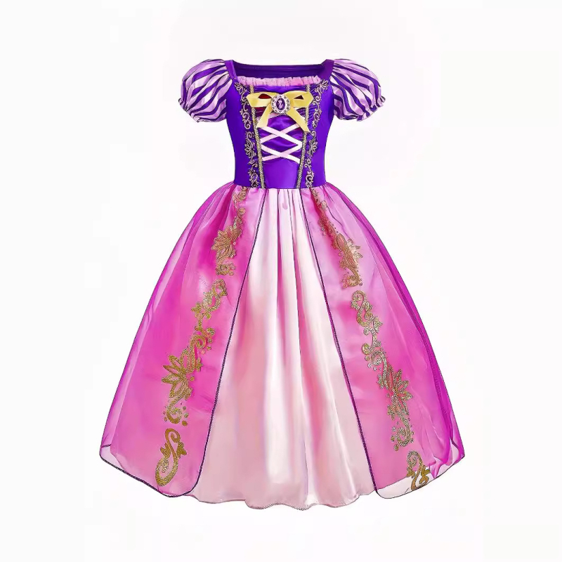 Lányoknak szóló hercegnő ruha rövid ujjú, nyomtatott poliészter anyag, pamut bélés, mintázat: csíkok, virágok, pöttyök, 3–8 éveseknek