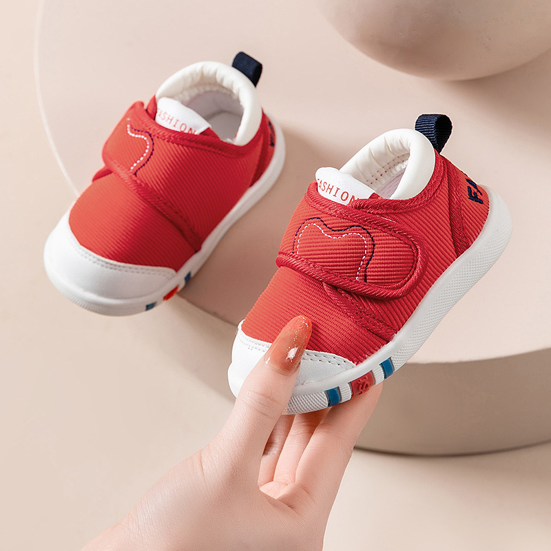 Zīdaiņu apavi ar Velcro aizdari, mīksta zole, elpojošs kokvilnas augšdaļa, anti‑slīdes, izturīgi pret nodilumu, piemēroti 12–36 mēnešiem