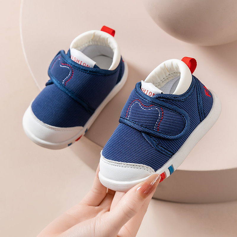 Zīdaiņu apavi ar Velcro aizdari, mīksta zole, elpojošs kokvilnas augšdaļa, anti‑slīdes, izturīgi pret nodilumu, piemēroti 12–36 mēnešiem