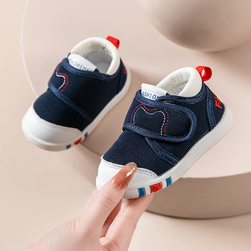 Zīdaiņu apavi ar Velcro aizdari, mīksta zole, elpojošs kokvilnas augšdaļa, anti‑slīdes, izturīgi pret nodilumu, piemēroti 12–36 mēnešiem