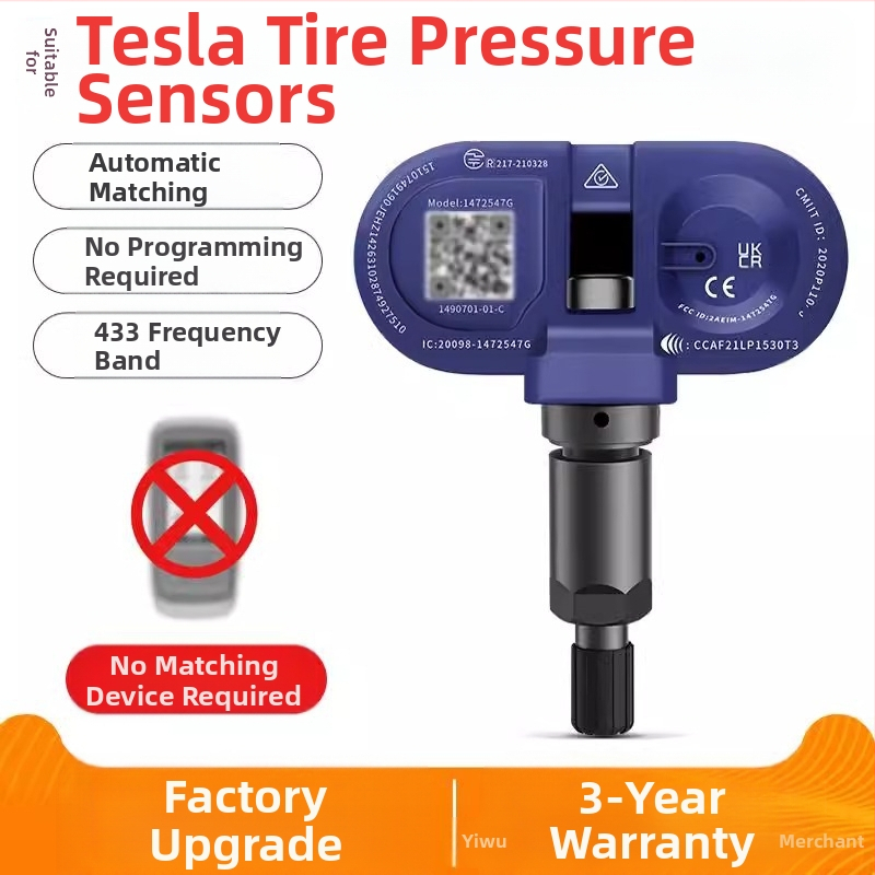 TPMS sensori Tesla Model 3/Y/S/X – OE saderīgs iebūvēts riepu spiediena sensors, modelis 1490701-01-B, mērījumu diapazons 1.0–4.0 bar, precizitāte ±0.1 bar