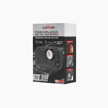Elektriskā mini automašīnas riepu pūtēja ar nakts apgaismojumu, 12V, 80W, 25 L/min, akumulatora barošana, 3 m kabelis