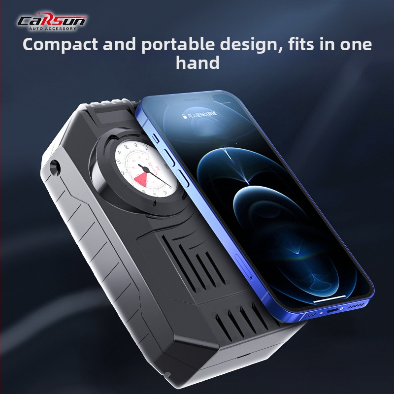 Електрическа мини помпа за автомобилни гуми с нощно осветление, 12V, 80W, 25 л/мин, захранване от батерия, 3 м кабел