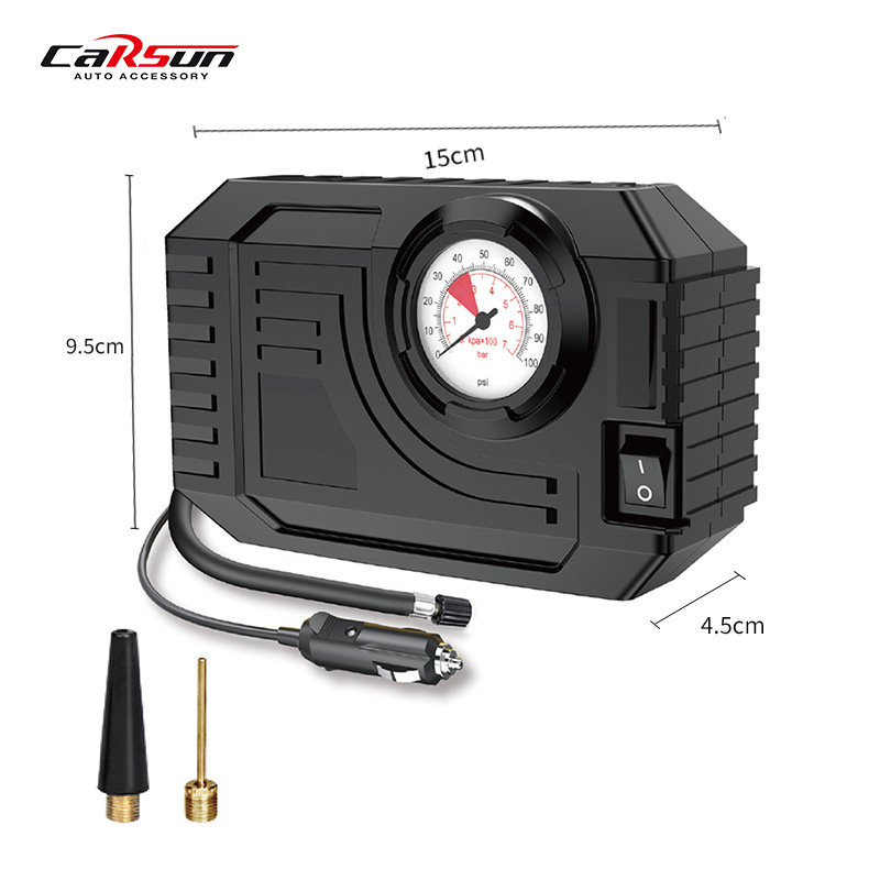 Elektrinis automobilio mini padangų siurblys su naktiniu apšvietimu, 12V, 80W, 25 L/min, akumuliatoriaus maitinimas, 3 m laidas