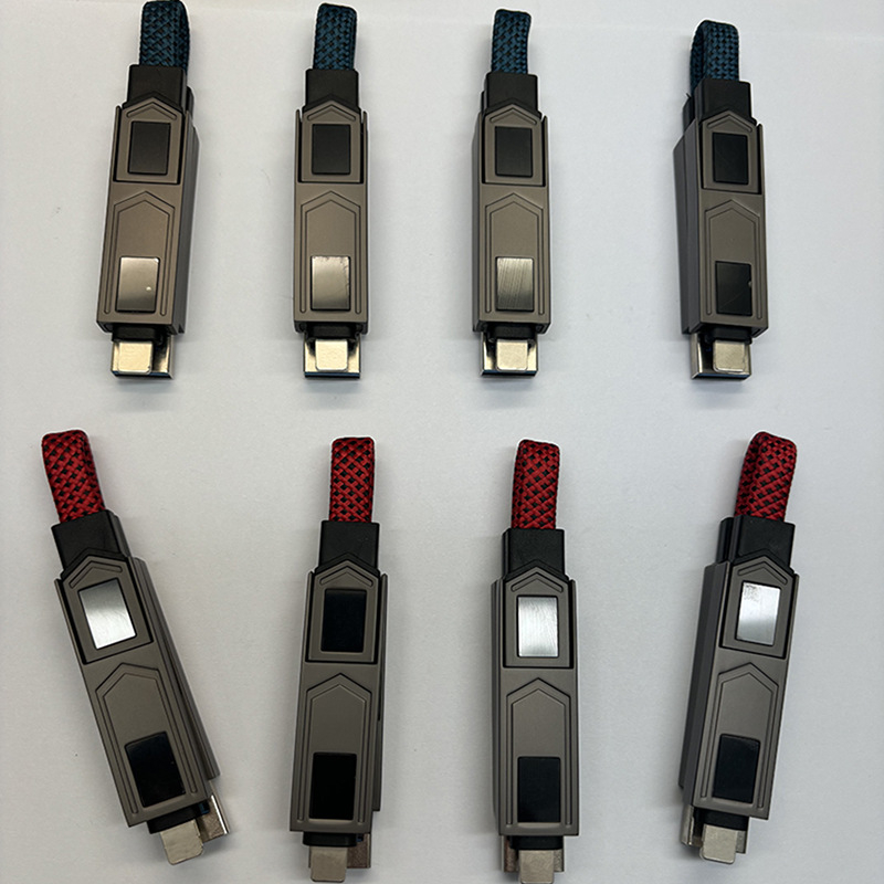 Winrel mágneses 4-in-1 gyorstöltő kábel digitális kijelzővel, kettős kimenet Lightning és USB-C, 60W