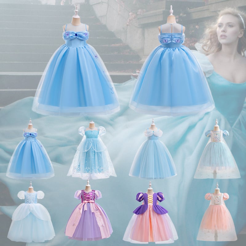 Hercegnő cosplay ruha puffos ujjakkal és hálós réteggel, pamut-kevert anyagból, márka miqiaikids, 3-8 évesek számára