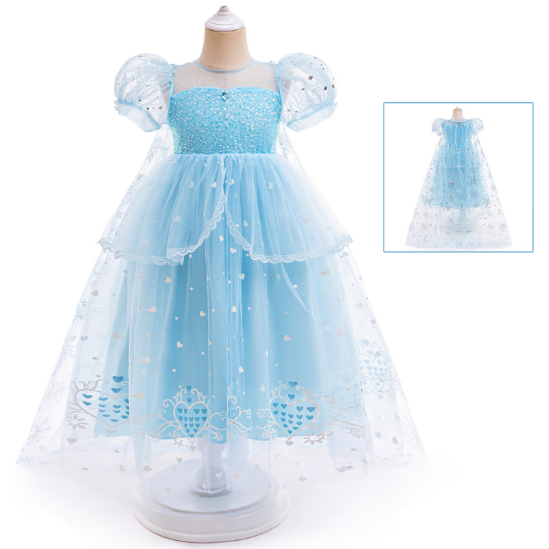 Hercegnő cosplay ruha puffos ujjakkal és hálós réteggel, pamut-kevert anyagból, márka miqiaikids, 3-8 évesek számára