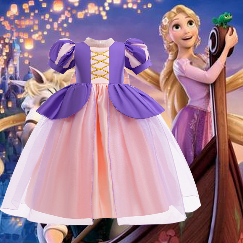 Hercegnő cosplay ruha puffos ujjakkal és hálós réteggel, pamut-kevert anyagból, márka miqiaikids, 3-8 évesek számára