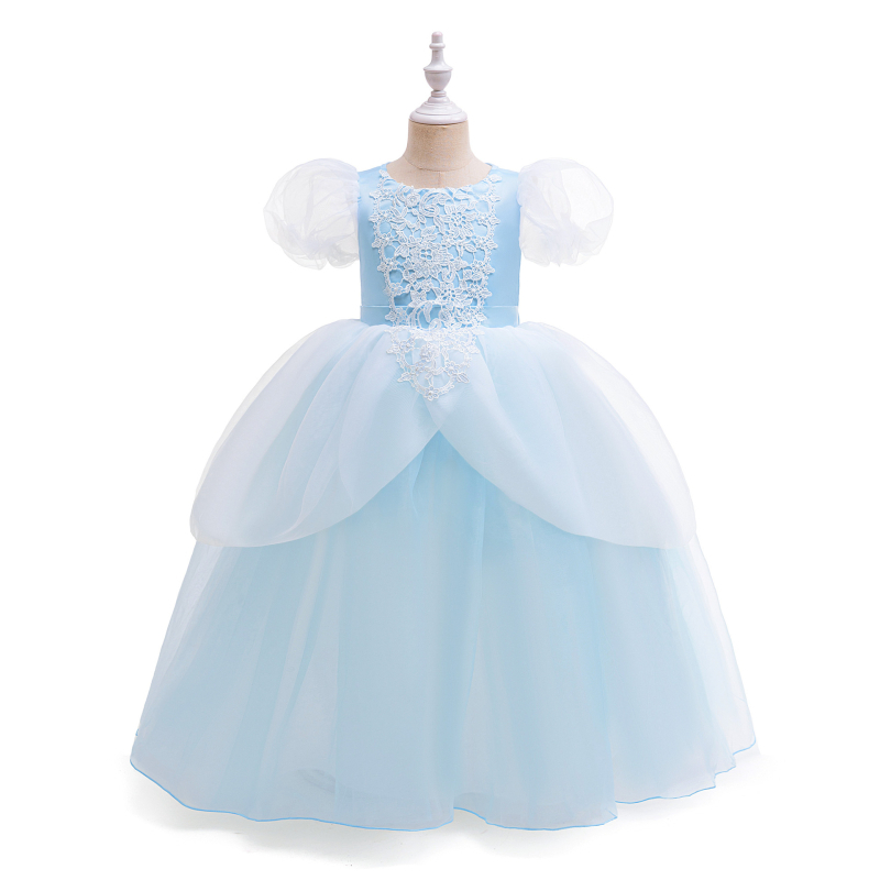 Hercegnő cosplay ruha puffos ujjakkal és hálós réteggel, pamut-kevert anyagból, márka miqiaikids, 3-8 évesek számára