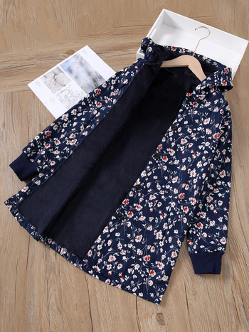 Dječja jakna s kapuljačom od flisa, cvjetni uzorak, poliester, srednje duljine