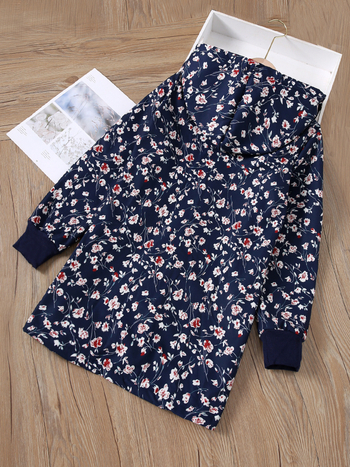 Dječja jakna s kapuljačom od flisa, cvjetni uzorak, poliester, srednje duljine