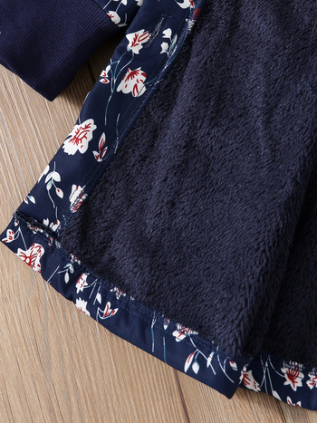 Dječja jakna s kapuljačom od flisa, cvjetni uzorak, poliester, srednje duljine