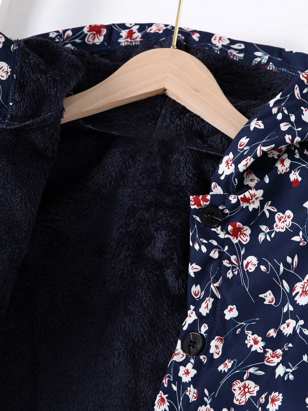 Dječja jakna s kapuljačom od flisa, cvjetni uzorak, poliester, srednje duljine