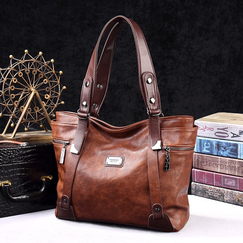 Geantă de damă crossbody în stil retro, cu capacitate mare – material PU, căptușeală din poliester, fermoar de deschidere, buzunar intern cu fermoar și buzunar pentru telefon, trei bretele
