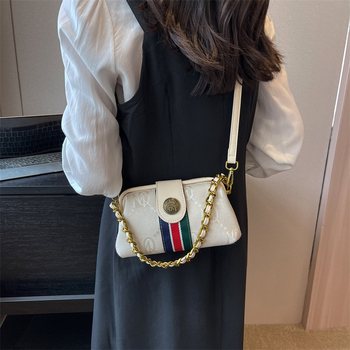 Платнена чанта за рамо за дами, хоризонтална квадратна форма, магнитно закопчаване, вътрешен джоб с цип